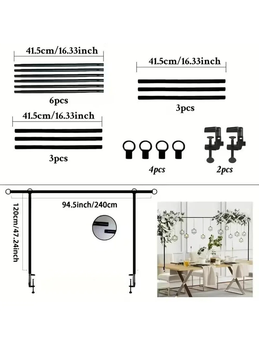 Adjustable Metal Backdrop Stand 94.5in Table Arch Frame for Wedding Party Decor